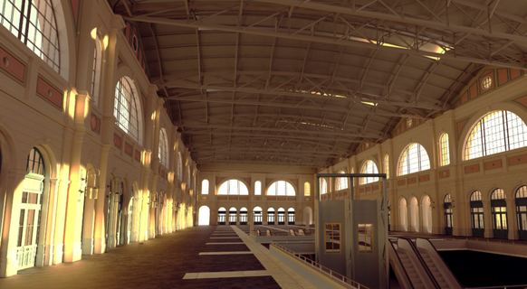 Zu sehen ist die Digitalisierung der neu geplanten Wannerhalle im Zürcher Hauptbahnhof.